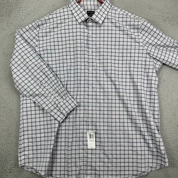 Van Heusen Adult Men Dress Shirt 20 35-36 Tall Fit Grey Blue Plaid Button Up NEW